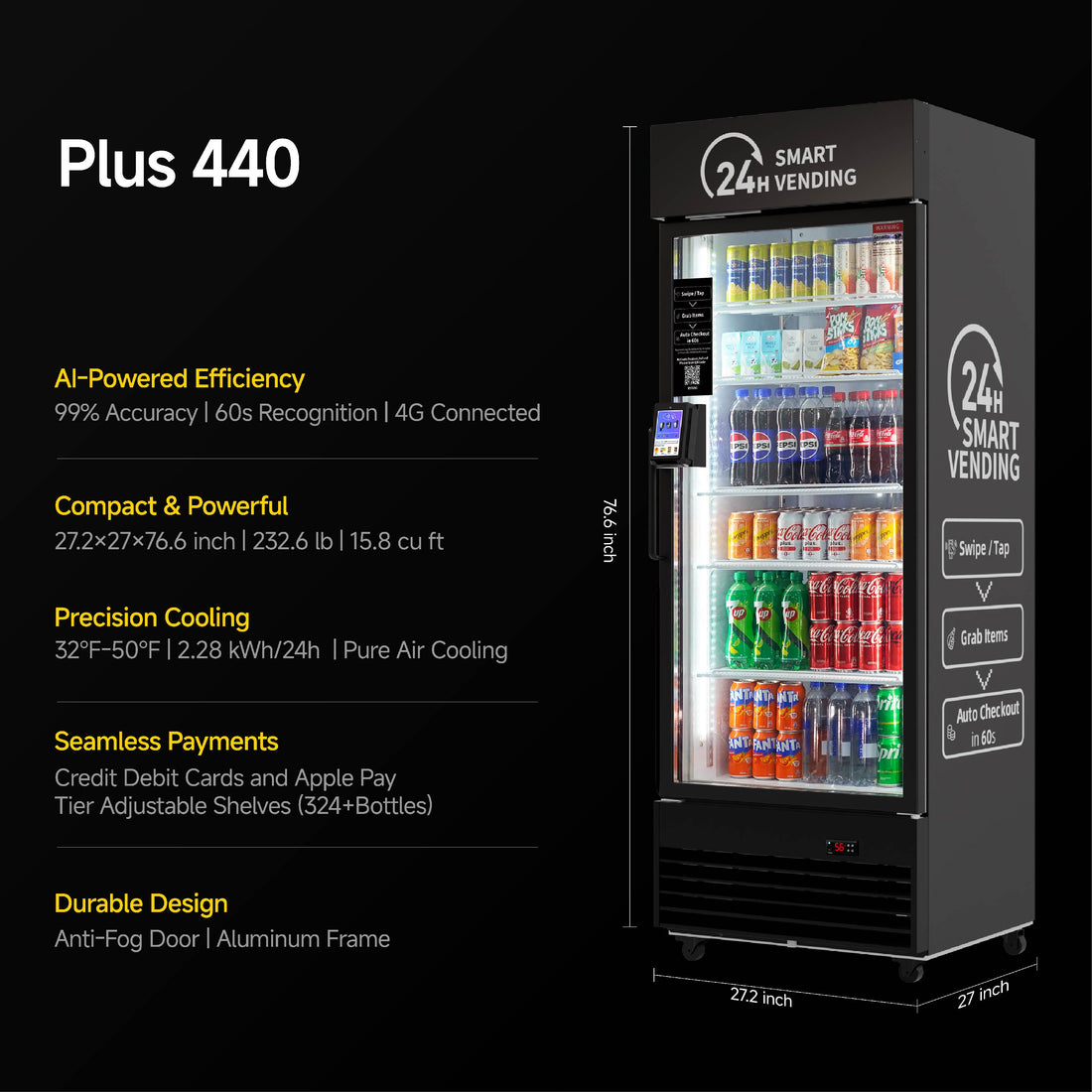 HAHA AI Vending Plus 440 | POS/NFC - Beverage Focus Smart Refrigerated with 324 bottles space
