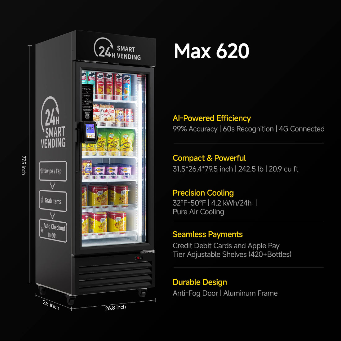 HAHA AI Vending Max 620 | Cashless - Smart Refrigerated Combo with 420 bottles spaces