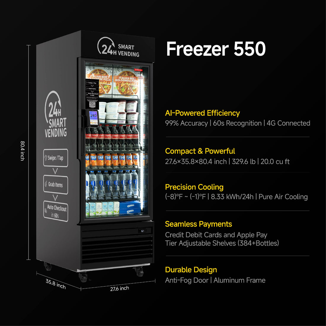 HAHA AI Vending Freezer 550 | POS/NFC Flexi-Temp With 384 Bottles Space
