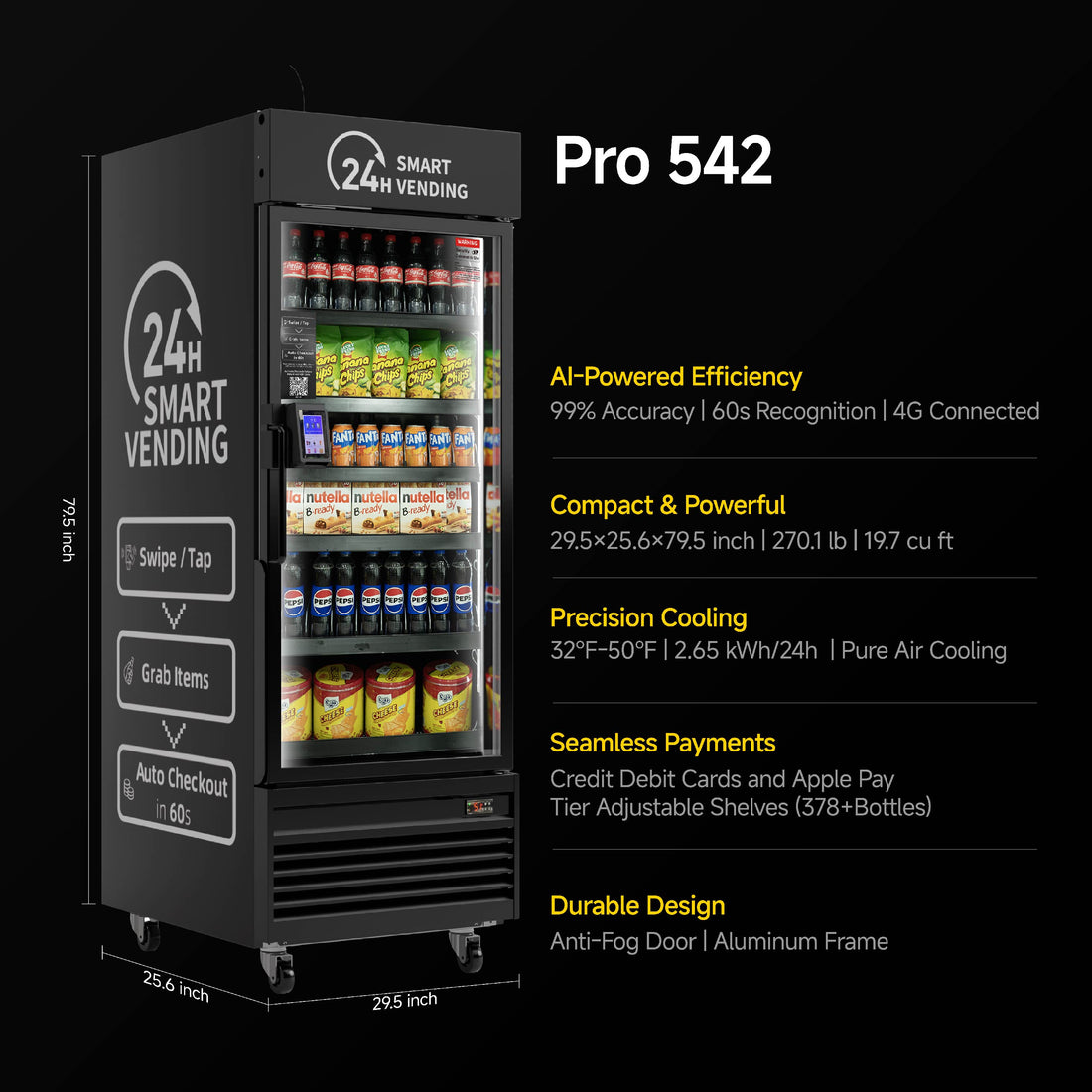 HAHA AI Vending Pro 542 | Cashless - 24/7 Grab & Go Vending with 378 bottles space