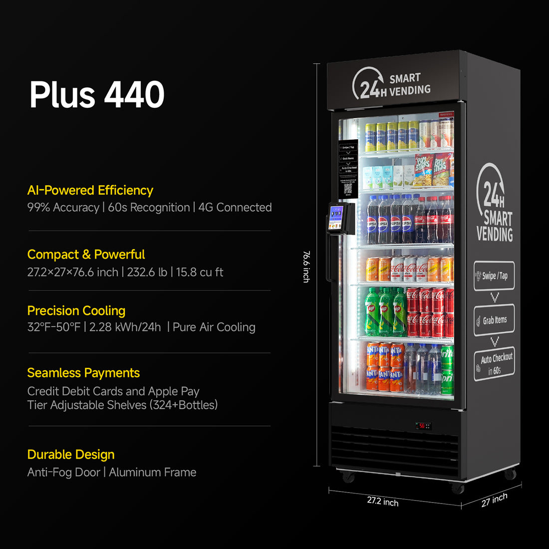 HAHA AI Vending Plus 440 | POS/NFC - Beverage Focus Smart Refrigerated with 324 bottles space