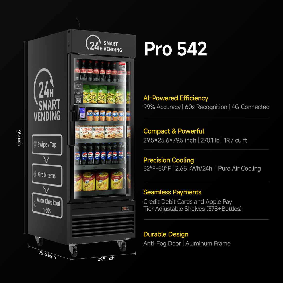 HAHA AI Vending Pro 542 | Cashless - 24/7 Grab & Go Vending with 378 bottles space