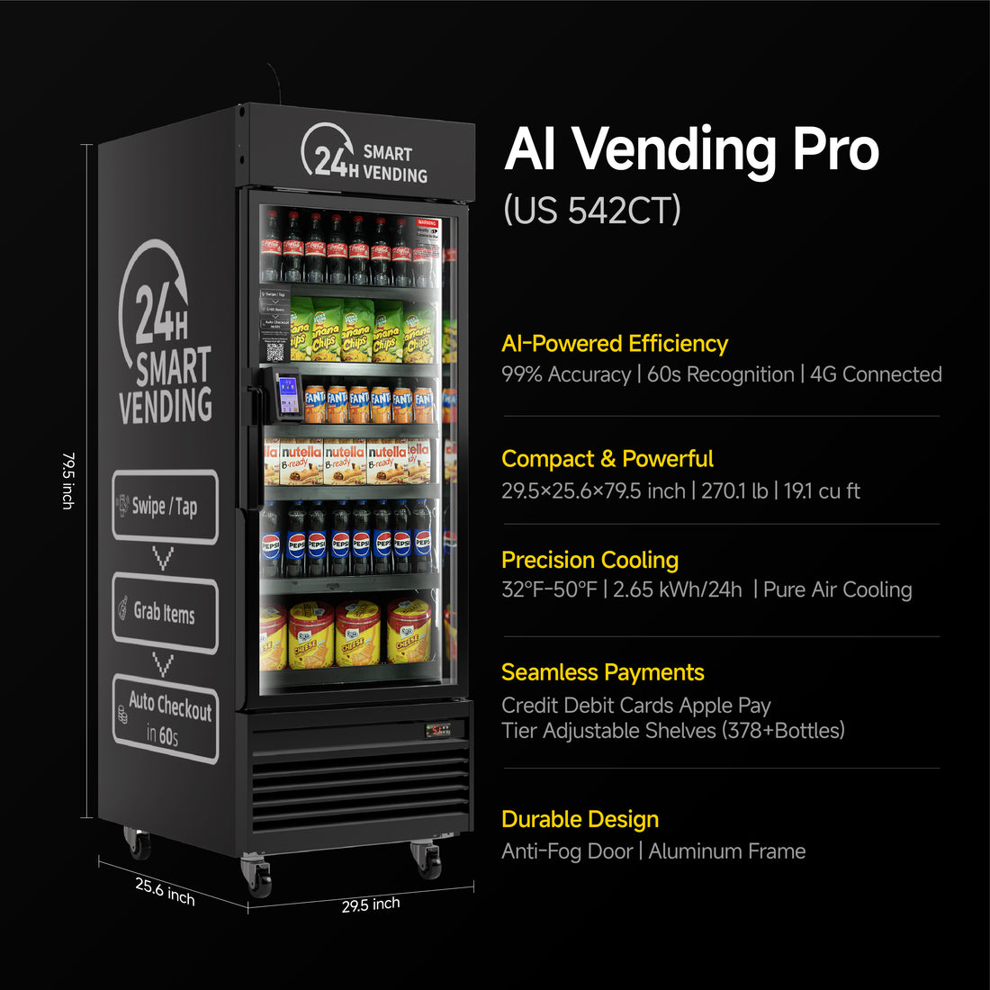 HAHA AI Smart Vending Pro US542CT - 24/7 Grab & Go, Cashless, APP Control | Offices/Gyms
