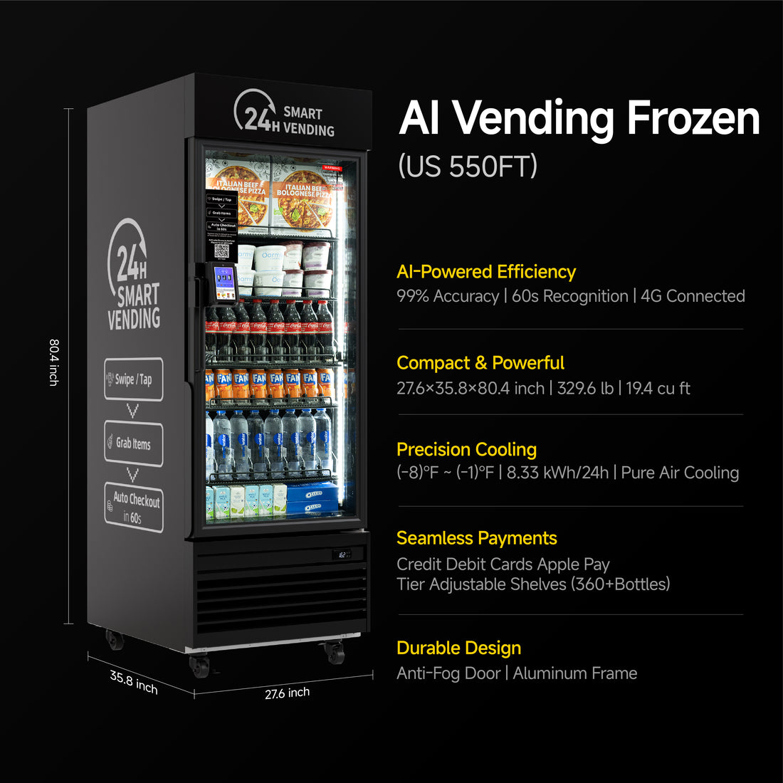 HAHA Smart Flexi-Temp Vending US550FT - Freezer POS/NFC | -8°F~50°F | Gyms/Shops